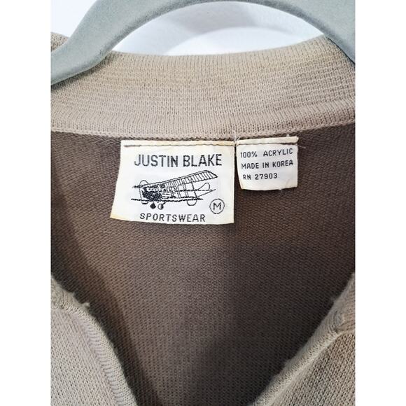 Justin Blake Vintage Men's Tan Stripe Collared Sweater V-neck Size Medium - Picture 3 of 4